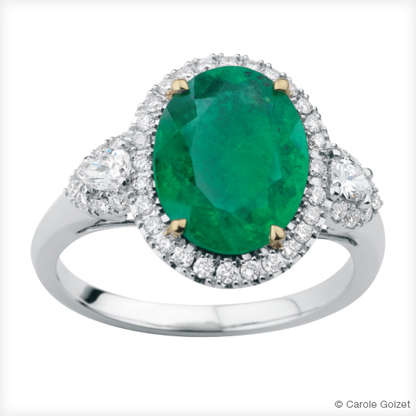 Bague « Amazonie » Or gris, émeraude et diamants