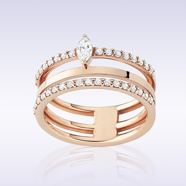 Bague « Bégonia » or rose et diamants