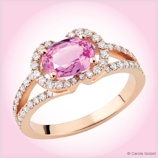Bague « Berceau Pavé » Or rose, saphir rose et diamants