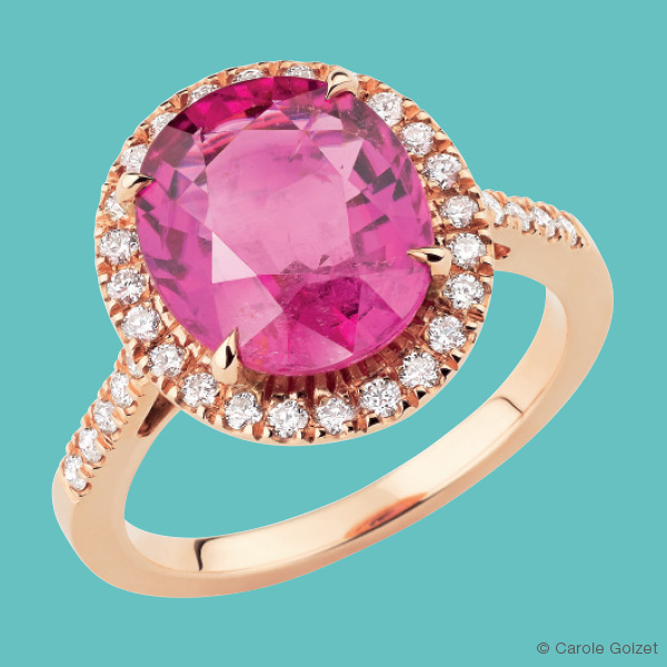 Bague  « Berlingot » Or rose, rubellite et diamants 