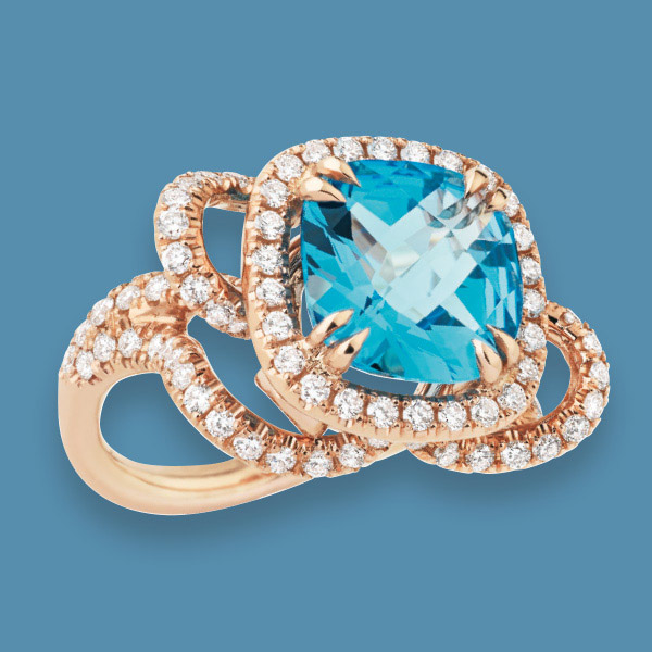 Bague « Bora Bora » Or rose, Topaze London Blue et diamants
