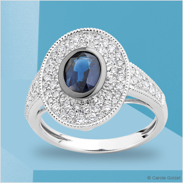 Bague « Capri » or blanc, saphir & diamants