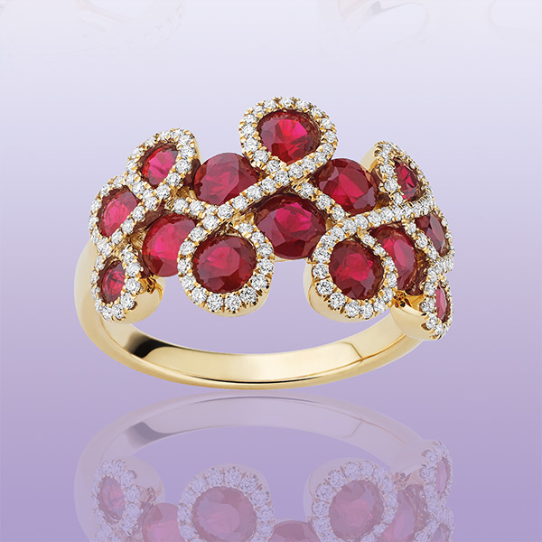 Bague « Capucine » or jaune, rubis et diamants