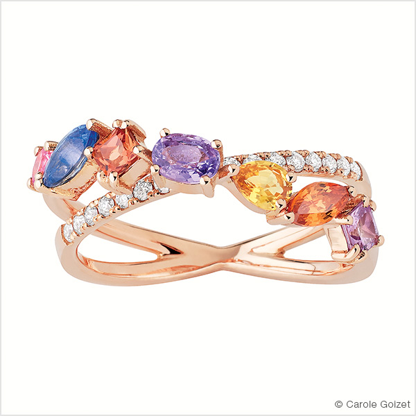Bague « Carla » Or rose saphirs multicolores et diamants