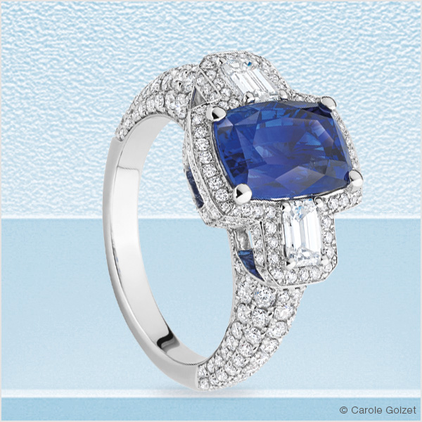 Bague « Ceylan » or blanc, saphir & diamants