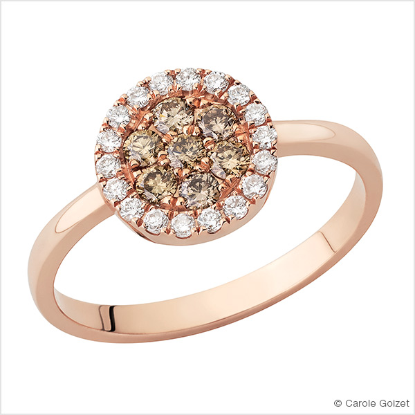 Bague « Champagne » Or rose, diamants et diamants champagne