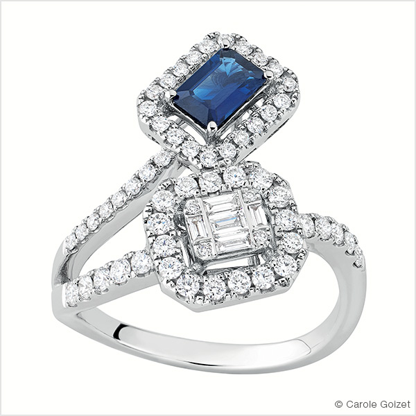 Bague « Duo d’amour » Or blanc, saphir et diamants