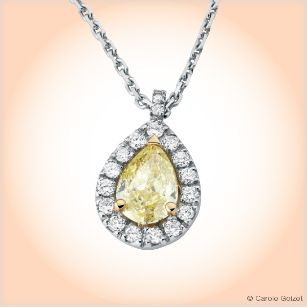 Collier « Poire Jonquille »	Bicolore or jaune et blanc, diamant jaune et diamants