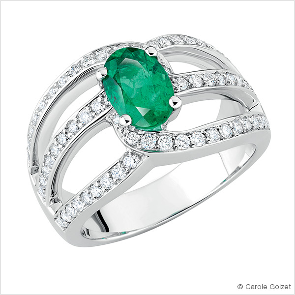 Bague « Empire » Or blanc, émeraude et diamants