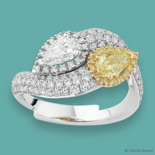 Bague « Enlacée Jonquille » Or gris, diamants blancs et diamants jaunes