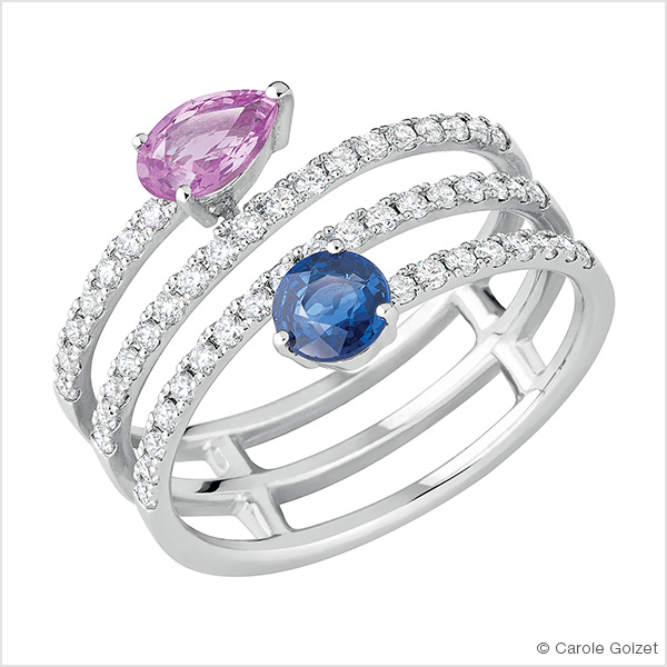 Bague « Envoûtante » Or blanc saphir rose et bleu et diamants