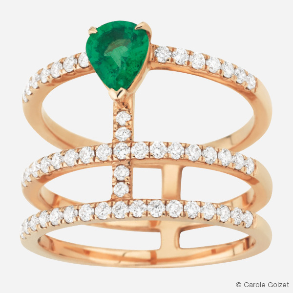 Bague « Florence » Or rose, diamants et émeraude.