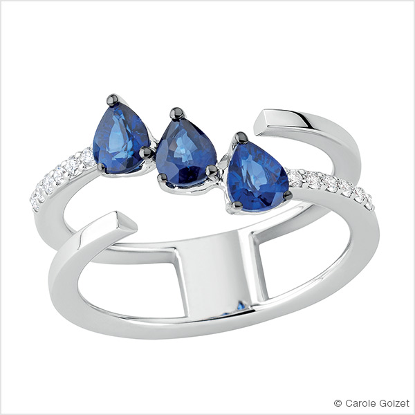 Bague « Gouttes de Ceylan » Or blanc, saphirs et diamants