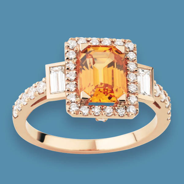 Bague « Icone » Or rose, saphir orange et diamants