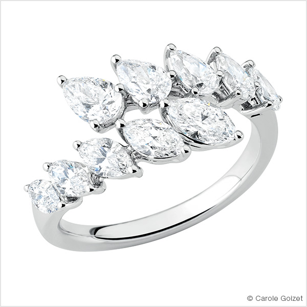 Bague « Impériale » Or blanc et diamants poires & navettes