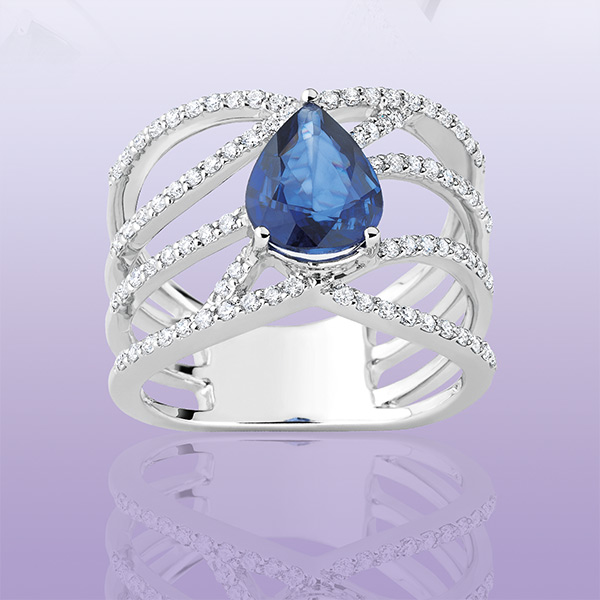 Bague « Iris » or blanc, saphir et diamants