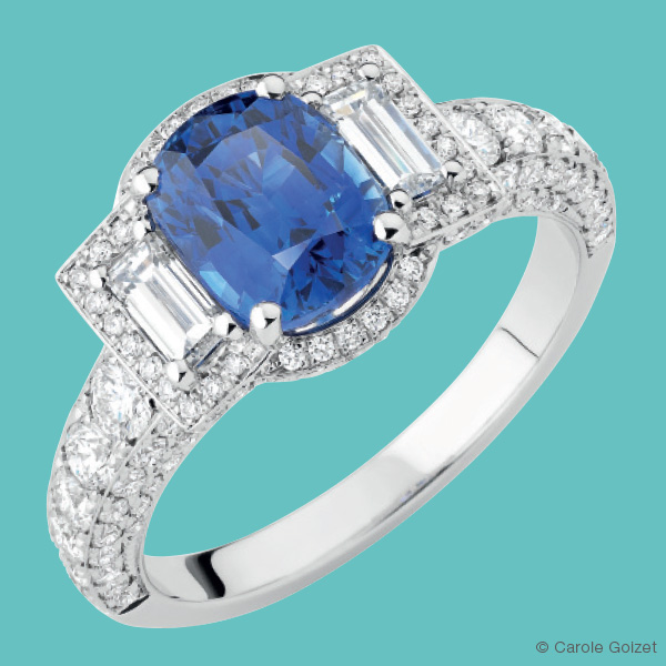 Bague « Kate »  Or blanc, saphir et diamants