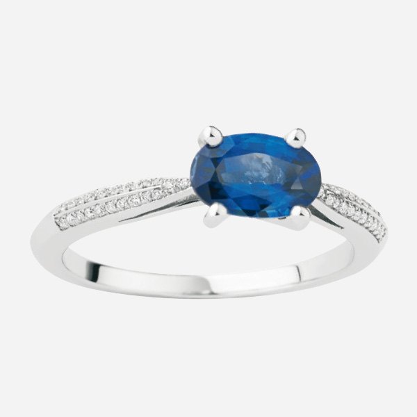 Bague « Laetitia » Or gris, diamants et saphir