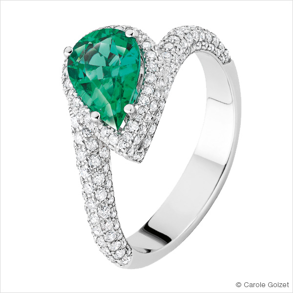 Bague « Luxembourg » bague Or blanc, émeraude et diamants
