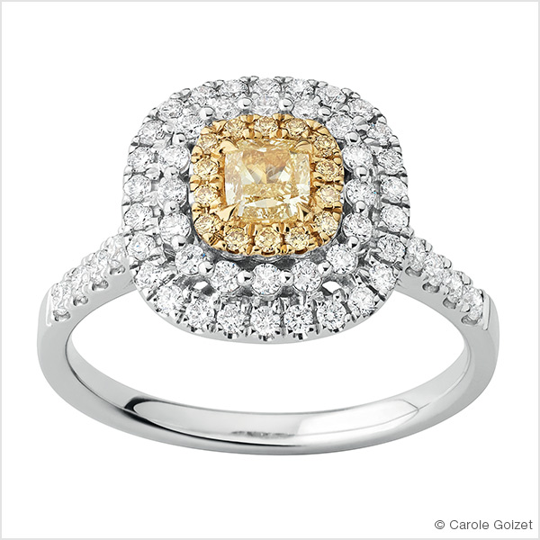 Bague « Mimosa » Or blanc, diamant jaune et diamants blanc