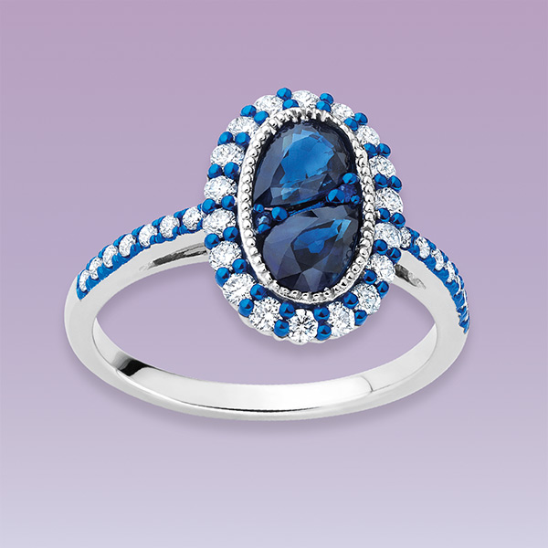 Bague « Myosotis » or blanc, saphirs et diamants