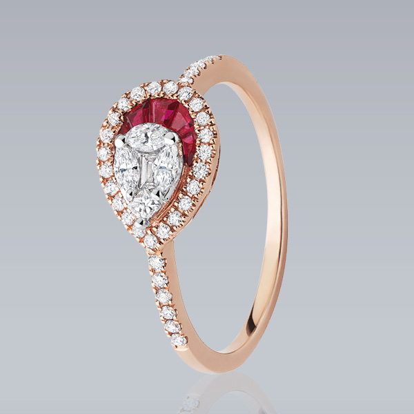 Bague « Palerme » or rose rubis et diamants