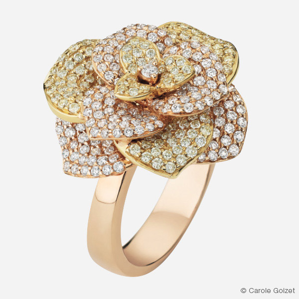 Bague « Pétales Brillants » Or rose, or jaune et diamants
