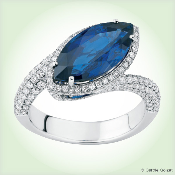 Bague « Princesse Sarah » Or blanc, saphir et diamants.