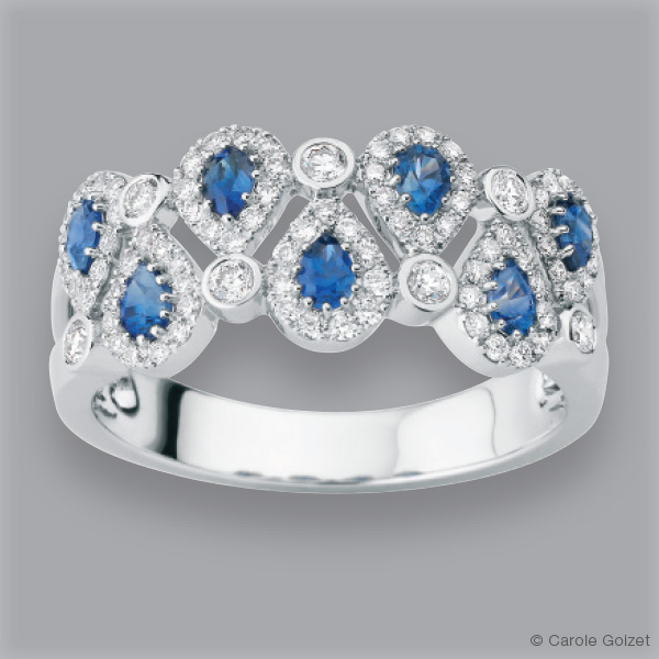 Bague « Queen » Or gris, diamants et saphirs