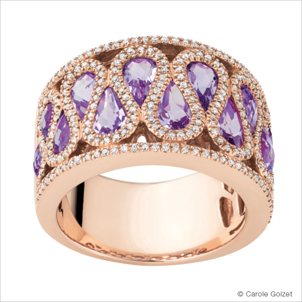 Bague « Royale » Or rose, améthystes et diamants