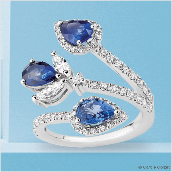 Bague « Santorin » or blanc, saphirs & diamants