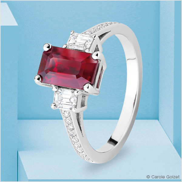 Bague « Seychelles » or blanc, rubis & diamants