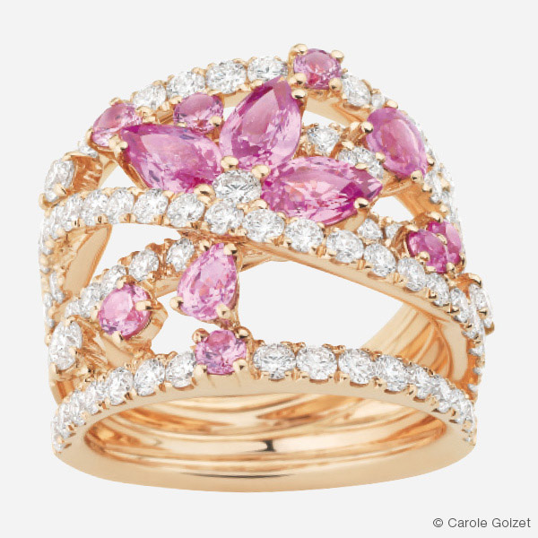 Bague « Venise » Or rose, diamants et saphirs rose