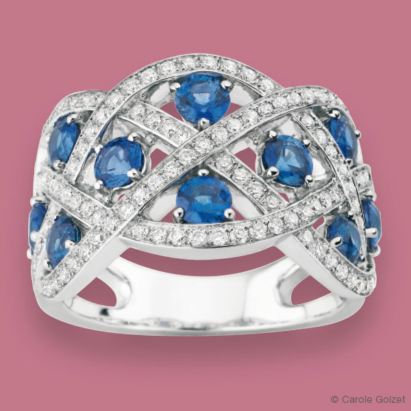 Bague « Vérone » Or gris, diamants et saphirs