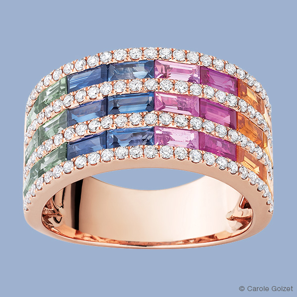 Bague « Victoire » bague or rose, saphirs multicolores et diamants