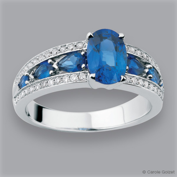 Bague « Victoria » Or gris, diamants et saphirs