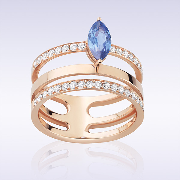 Bague « Violette » or rose, tanzanite et diamants