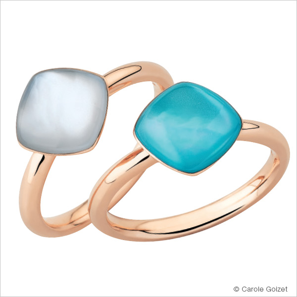 Bagues « Blue ice » Or rose Nacre et Cristal ou Or rose Turquoise et Cristal