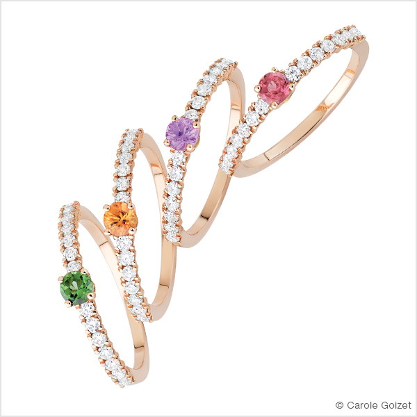 Bagues « Emoi » Or rose, pierres precieuses de couleur et diamants