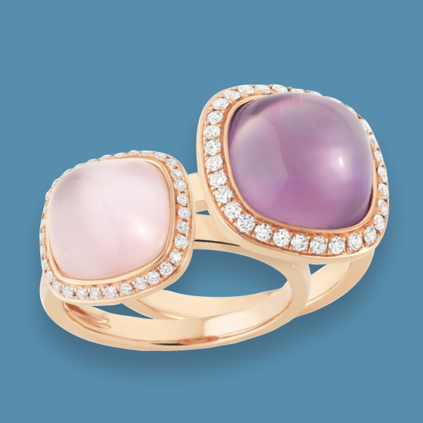 Bagues « Envoutante » Or rose, diamants et quartz rose ou améthyste