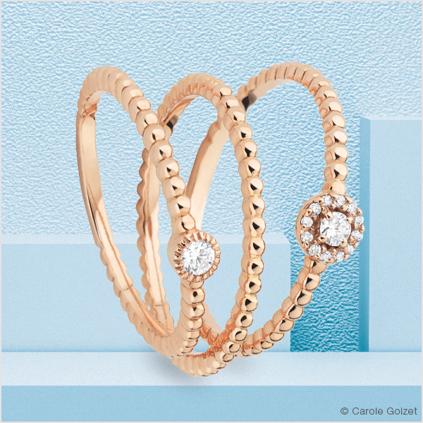 Bagues « Madère » or rose perlée ou or rose & diamants