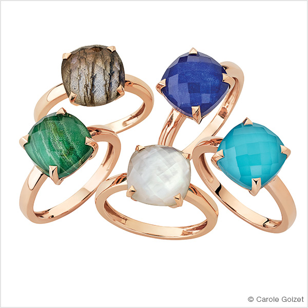 Bagues « New Candy »  Or rose et pierres fines au choix