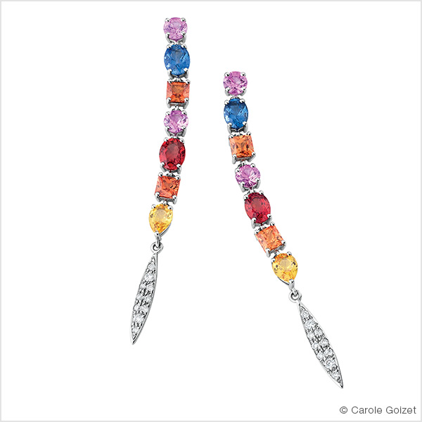 Boucles d’oreilles « Tutti frutti » Or blanc saphirs multicolores et diamants