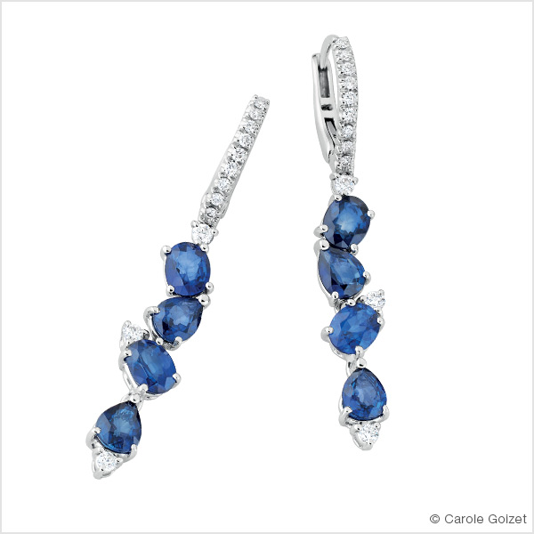 Boucles d’oreilles « Gouttes de Ceylan » Or blanc, saphirs et diamants