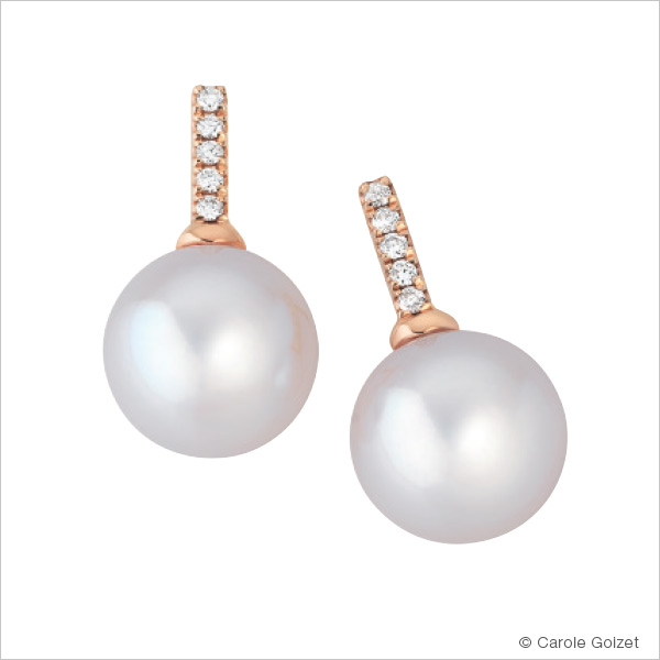 Boucles d’oreilles « Nacrée » Or rose, perles de culture Akoya du Japon et diamants