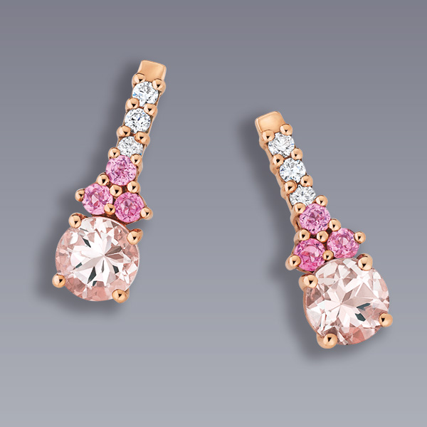 Boucles d’oreilles « Parme » or rose, morganite, tourmalines et diamants