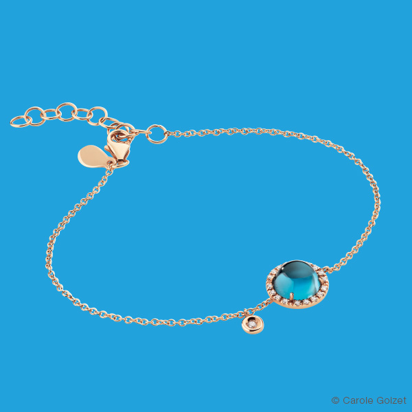 Bracelet « Dôme pavé » Or rose, diamants et topaze london blue