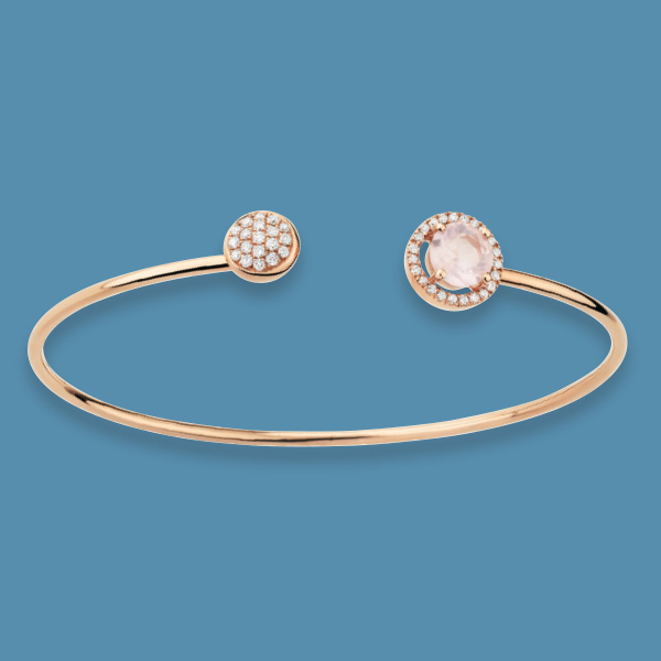 Bracelet « Elipse » Or rose, diamants et quartz rose