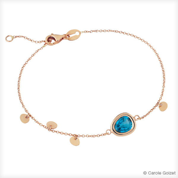 Bracelet « Galet » Or rose et Topaze London Blue