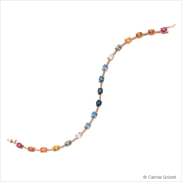 Bracelet « Léonie » Or rose, saphirs multicolores